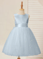 Duchesse-Linie/Princess-Linie Satin Tüll Knielang Blumenmädchenkleid 