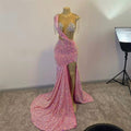 Vestidos de fiesta con lentejuelas rosas brillantes para chicas negras, vestidos de lujo con borlas para fiesta de gala 2023, vestidos de noche largos tipo sirena con abertura Y1871