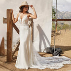 Spaghetti Strap Mermaid Wedding Dresses For Bride Satin V-Neck Appliques Backless Sleeveless Customised Robe De Mariée-payinti