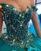 Floral weg von der schulter smaragdgrün quinceanera kleid neue ankunft süße 16 kleid ballkleid Y1226