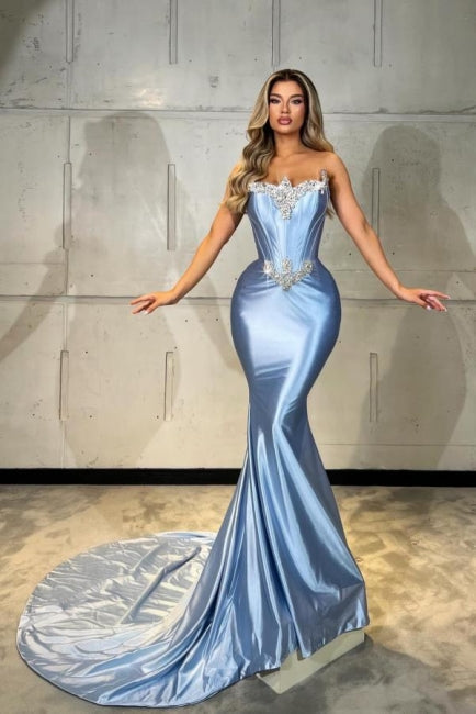 Fabelhafte Meerjungfrau Satin Ärmellose Ballkleider Mit Strass