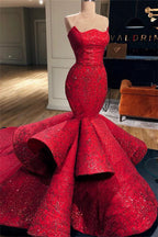 Fabuloso vestido de fiesta largo sin mangas y sin tirantes de sirena