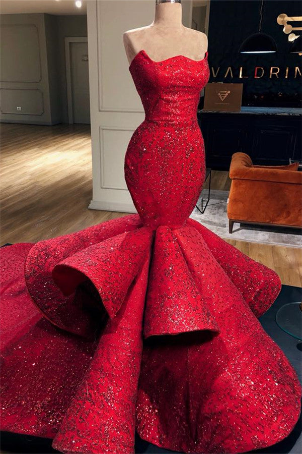 Fabuloso vestido de fiesta largo sin mangas y sin tirantes de sirena