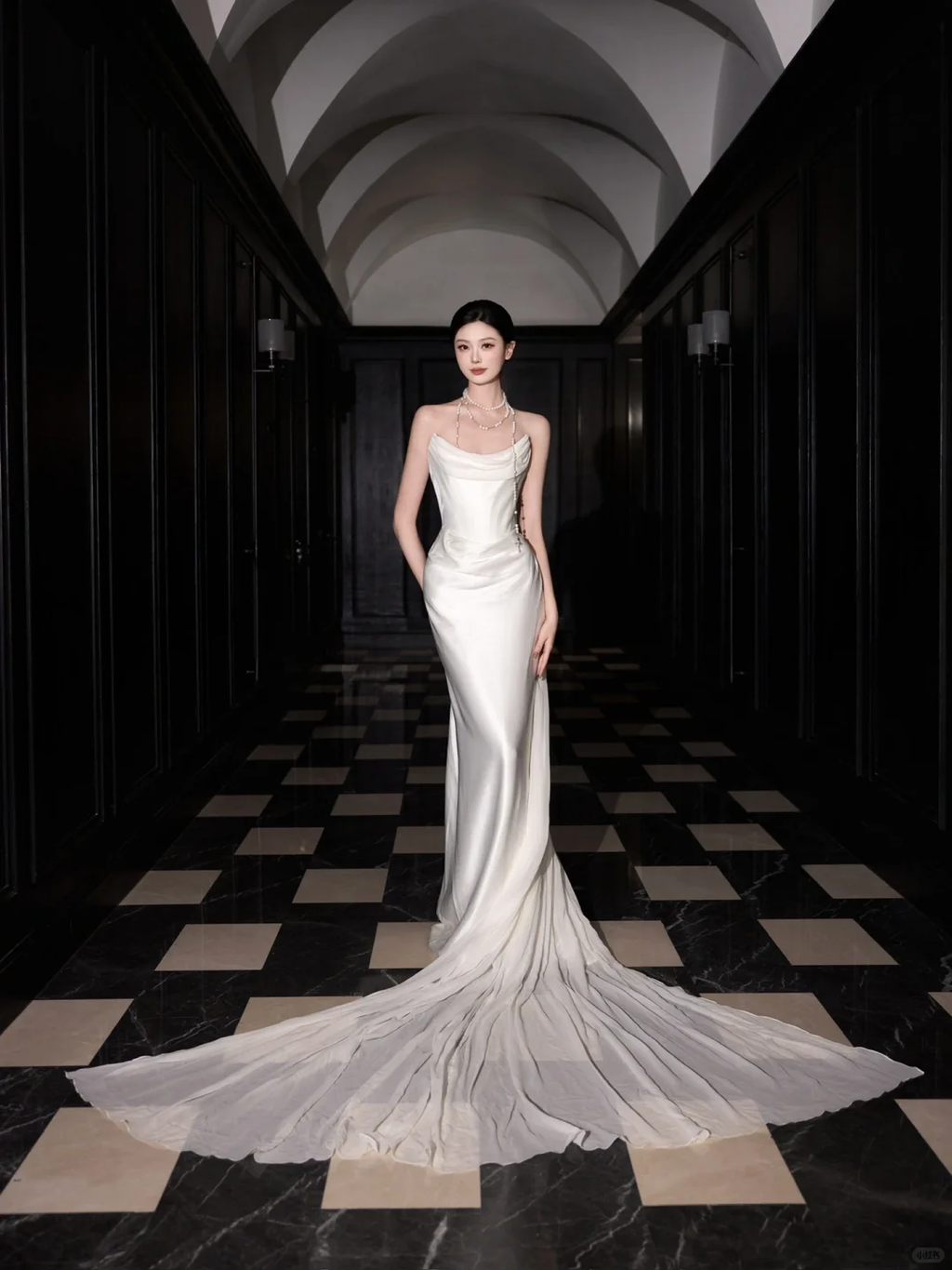 Vestido de fiesta elegante de sirena en satén blanco de gasa, vestido de novia largo sin tirantes Y8591