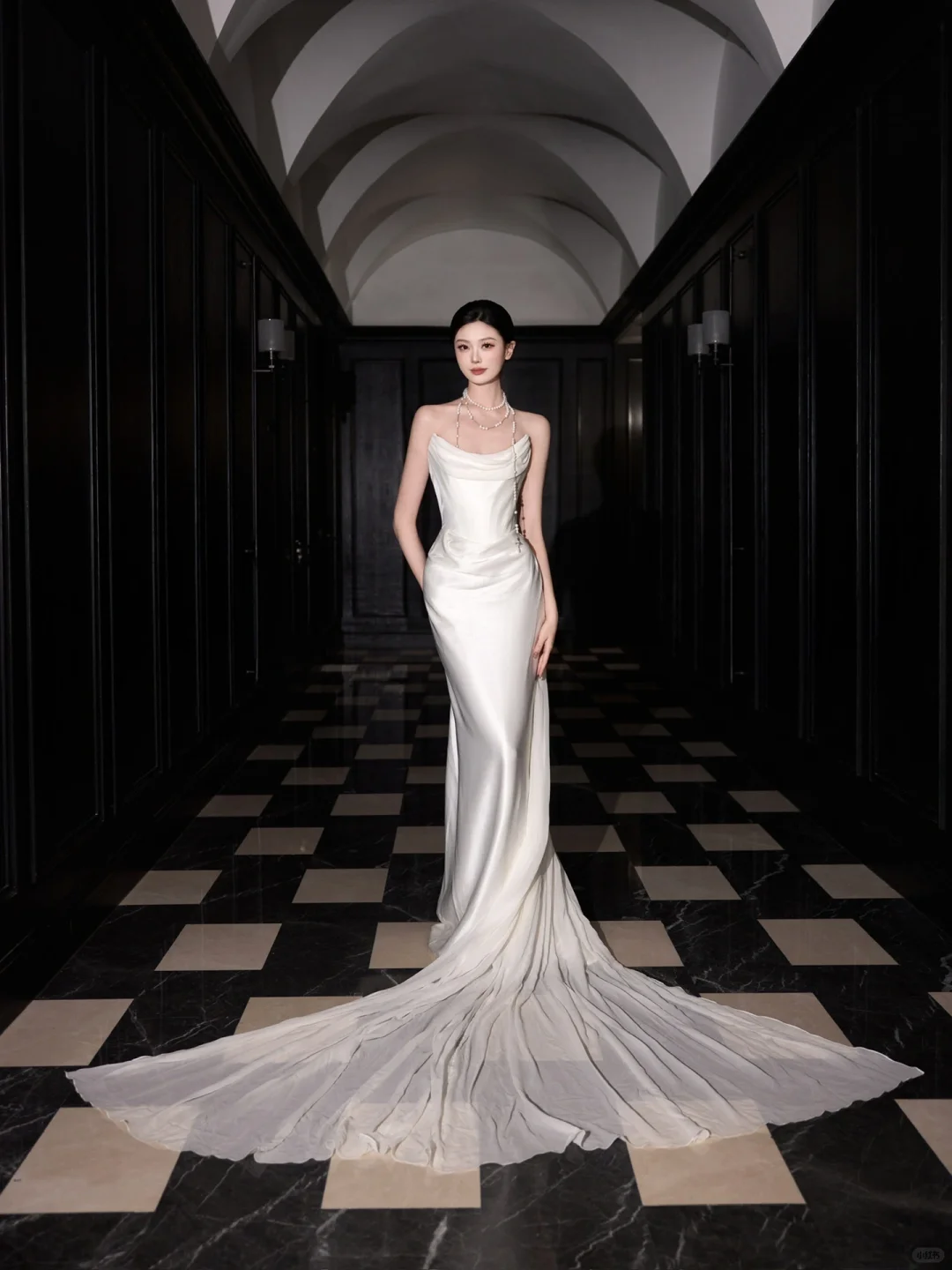 Vestido de fiesta elegante de sirena en satén blanco de gasa, vestido de novia largo sin tirantes Y8591
