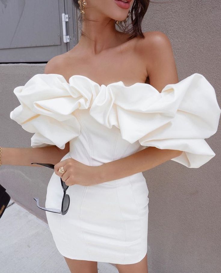 Damen Partykleid Korsettkleid Cocktailkleid Reine Farbe Geraffte Frühling Sommer Schulterfrei Mode Party Schlank Weiß Kurzes Homecoming Kleid Y487
