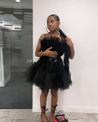 Vestido mini de tul princesa para mujer, con volantes, de malla, para fiesta, graduación, boda, tutú, vestido de hada, vestido negro para regreso a casa Y512
