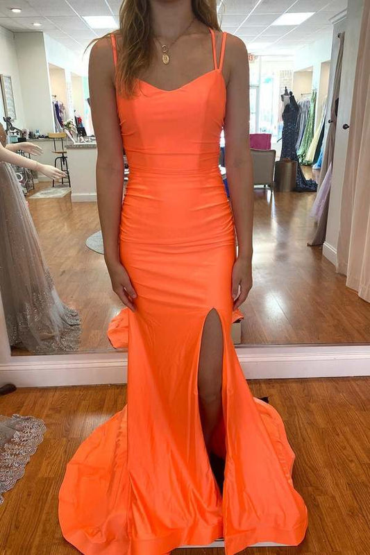 Vestidos de fiesta largos de sirena naranja, vestidos de noche formales Y486