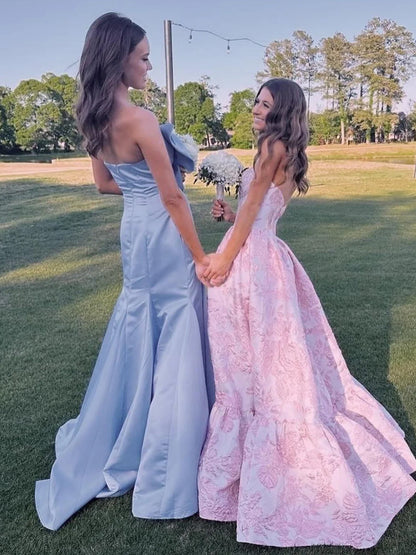 Faithe | Strapless Light Blue Bow Mermaid Long Formal Dress with Bow