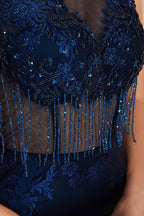 Fascinating Long Mermaid Jewel Satin Evening Dress