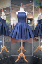 Vestidos de fiesta de satén azul marino con tirantes finos 2023 PD040