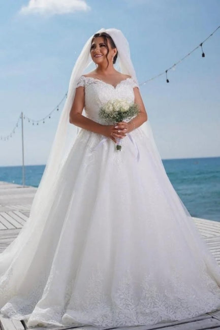 Modische A-Linie Off-Shoulder Brautkleider mit Spitze