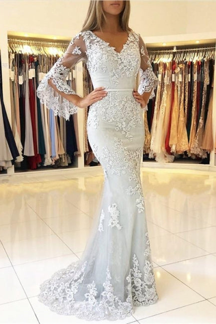 Fashion Evening Dresses Long Lace With Sleeves Floor-Length Evening Wear Prom Dresses