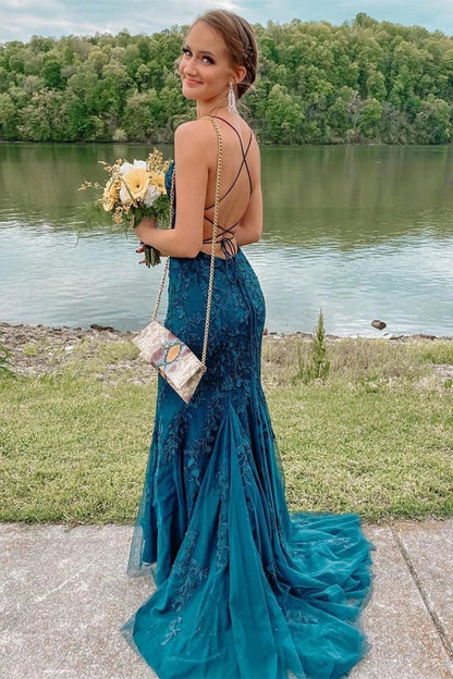 Fashion Long Mermaid Lace Backless Prom Dress Modest Formal Evening Dresses