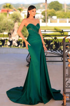 Fashionable Long Dark Green Mermaid Sleeveless Beading Satin Prom Dress