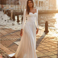 Satin Wedding Dresses For Bride With Long Sleeves Simple Sexy Bridal Gowns Sweetheart A Line Button Robe De Mariee-payinti