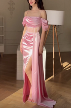 Elegantes Rosa Off The Shoulder Meerjungfrau Ballkleid Schlitz Abendkleid Y7625