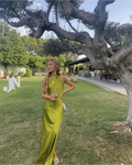 Vestido de fiesta largo con cuello halter verde Y7518