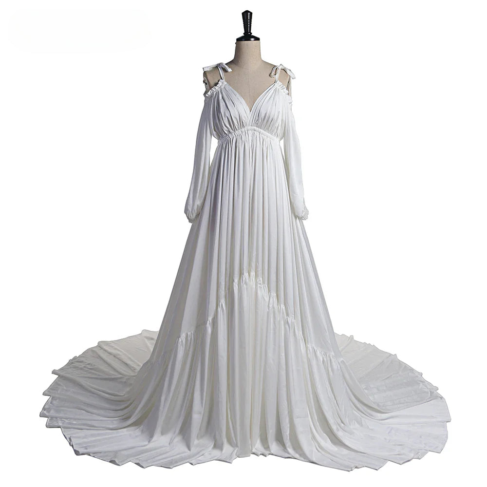 Elegant Shoulderless Stain Long Maternity Dresses for Photo Shoot Maxi Gown Pregnancy Shooting Dress Photo Shoot Props SY21721
