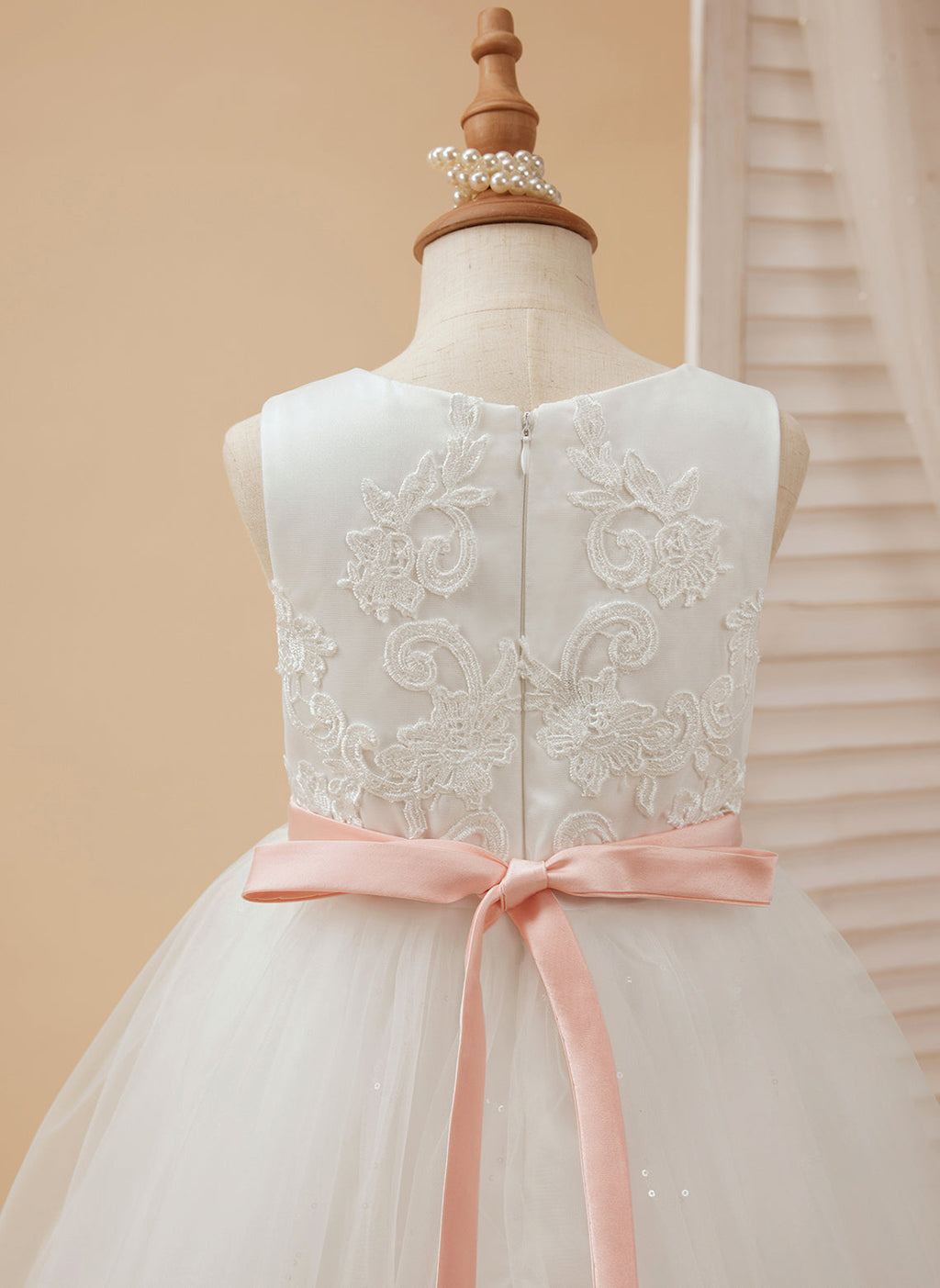Duchesse-Linie/Princess-Linie Tüll Bodenlang Elfenbein Blumenmädchenkleid 