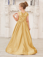 A-Linie Spitze Satin Bodenlang Blumenmädchenkleid 