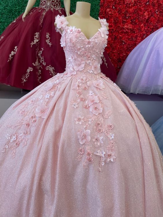 Vestido de fiesta rosa con purpurina para dulces 16, vestido de cumpleaños Y01