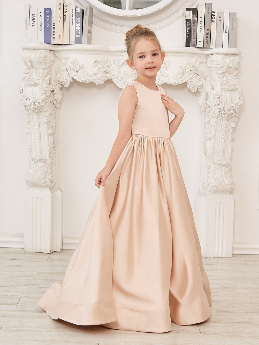 A-Linie Spitze Satin Bodenlang Blumenmädchenkleid 
