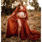 Zweiteiliges Schwangerschaftskleid aus Baumwolle und Leinen für Fotoshootings, Fotografie-Outfit für Babypartys SY211008 