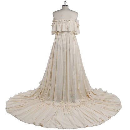 Off The Shoulder White Maternity Dresses for Photo Shoot Adjustable Waist Baby Shower Dress for Photoshoot