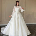 Modest Organza A Line Appliques Lace Wedding Dress Puff Long Sleeves High Neck Bridal Gowns Robe De Mariage Custom TG001-payinti