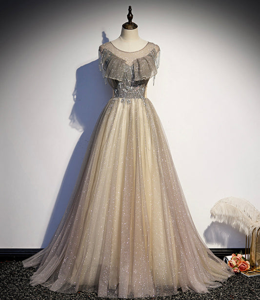 Stilvolles langes Ballkleid aus Tüll in A-Linie, Abendkleid s108