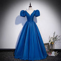 Blaues langes Ballkleid in A-Linie, Abendkleid S64