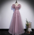 Rosa Tüll Pailletten langes Ballkleid rosa Abendkleid s61