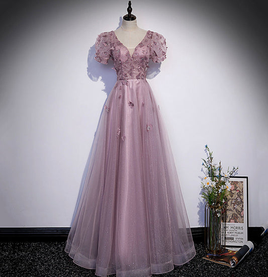 Rosa Tüll Pailletten langes Ballkleid rosa Abendkleid s61