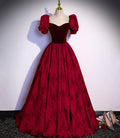Vestido de fiesta largo de terciopelo jacquard burdeos, talla 89