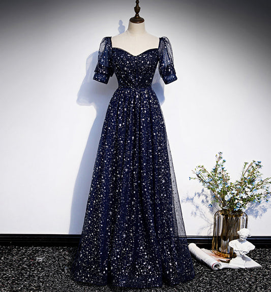 Blaues langes Ballkleid aus Tüll, blaues Abendkleid S106