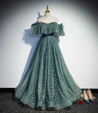 Lindo vestido de fiesta largo de tul con lentejuelas, vestido de noche de corte A, talla 90