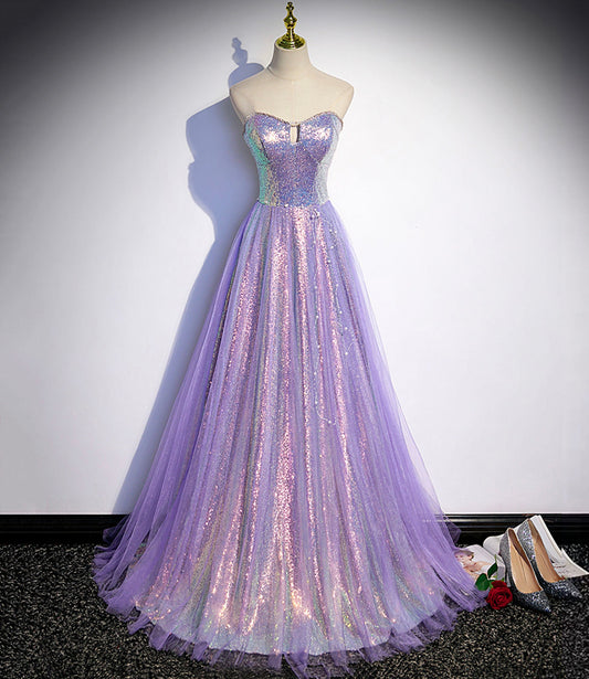 Lila Tüll Pailletten langes Ballkleid Abendkleid s84