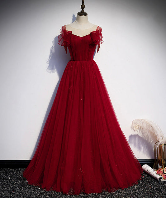 Burgunder Tüll langes Ballkleid Abendkleid S82