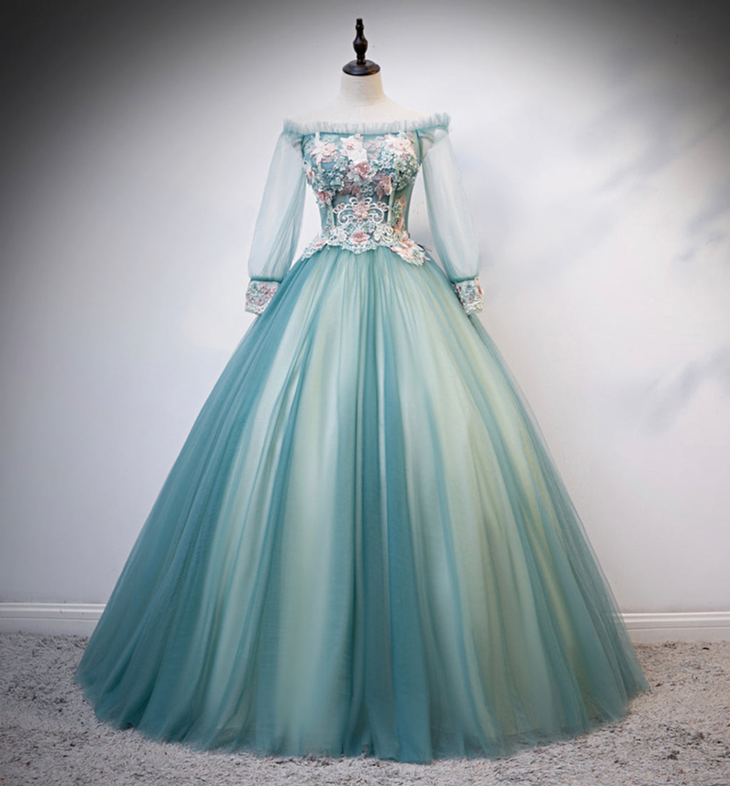 Vestido largo de fiesta con encaje de tul verde, talla 107