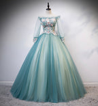 Vestido largo de fiesta con encaje de tul verde, talla 107