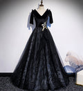 Vestido de fiesta largo de terciopelo negro con encaje, vestido de noche s103