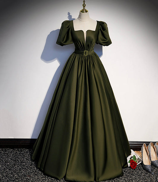 Grünes Satin langes Ballkleid A-Linie Abendkleid s87