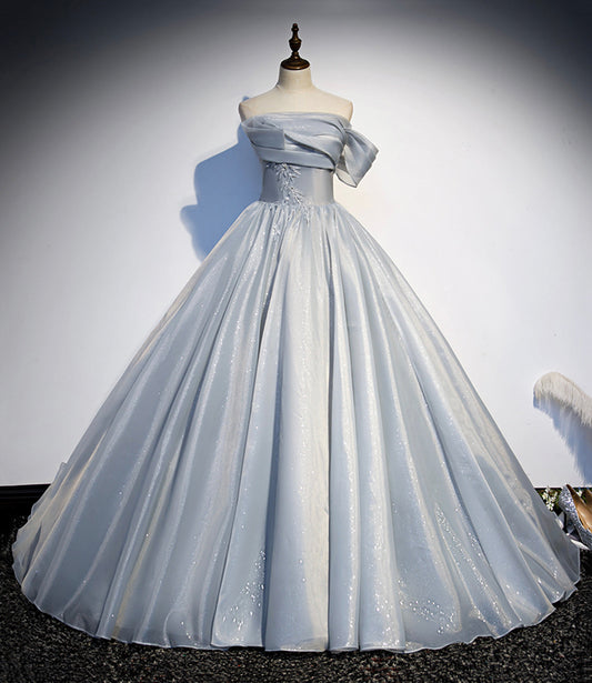 Gray tulle lace long ball gown dress formal dress s91