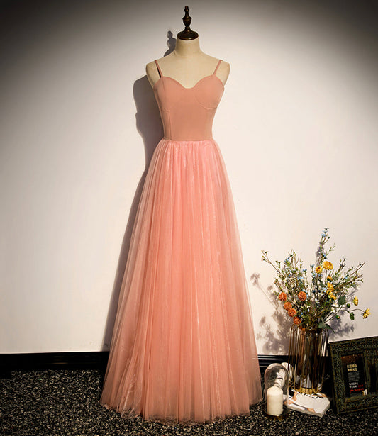 Rosa Tüll langes Ballkleid A-Linie Abendkleid s92