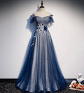 Vestido de fiesta largo de tul brillante con lentejuelas, vestido de noche azul s102