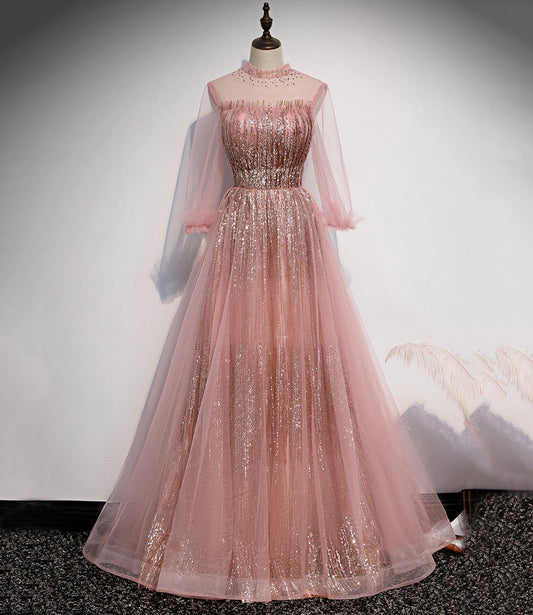Rosa Tüll Pailletten langes Ballkleid rosa Abendkleid s109