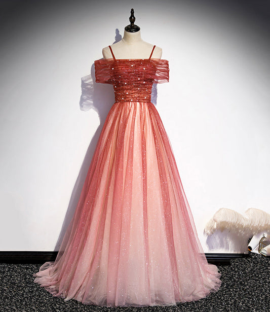 Burgunder Tüll langes A-Linien-Ballkleid Abendkleid S75