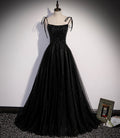 Schwarzes langes Ballkleid mit Tüllperlen in A-Linie, Abendkleid S58