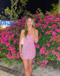 Lindos vestidos de fiesta cortos rosas con tirantes ajustados y brillantes Y1288